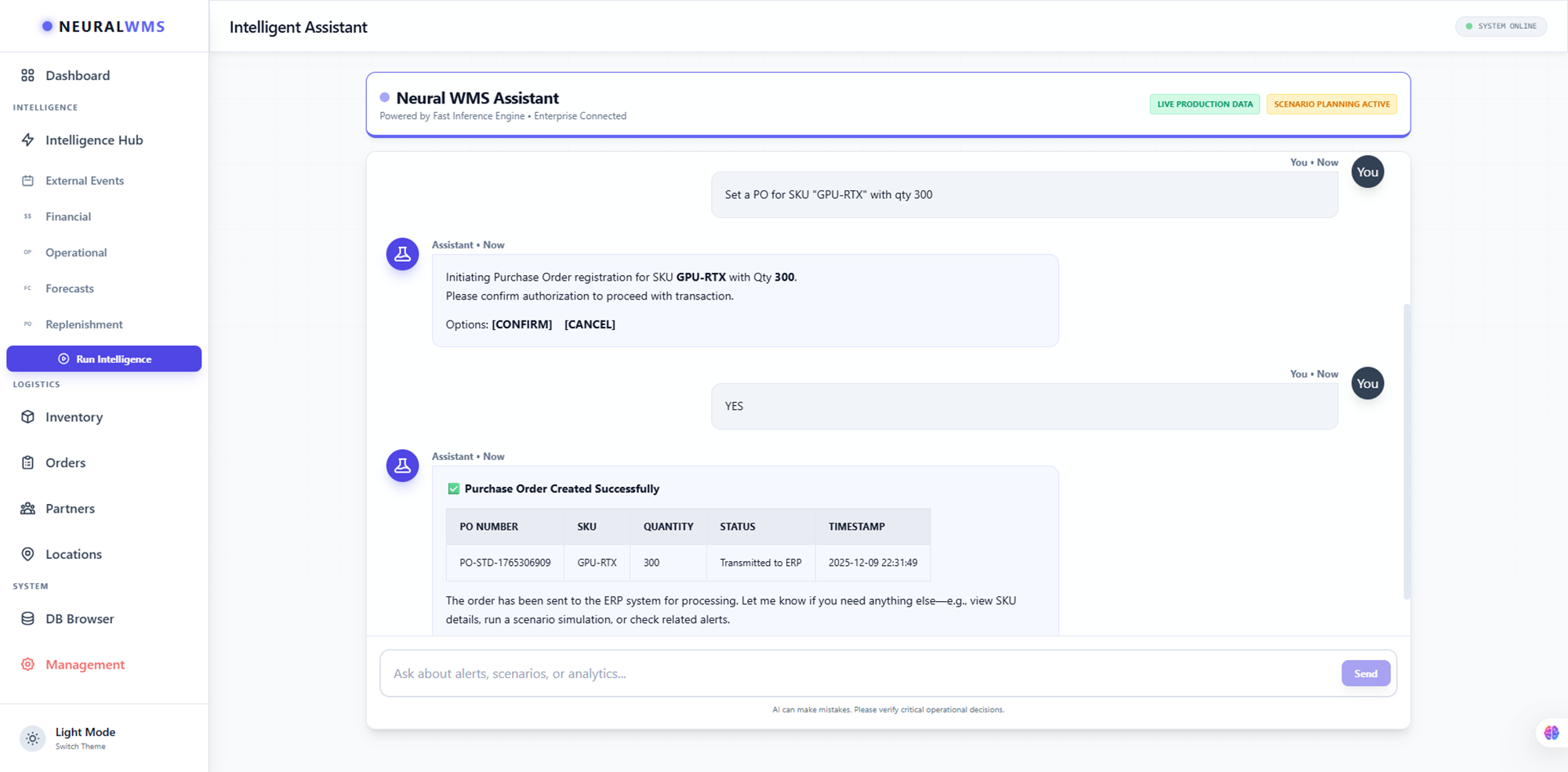 Set purchase orders using AI