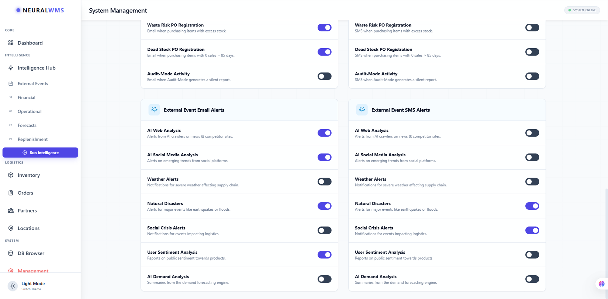External Event Alert Configuration